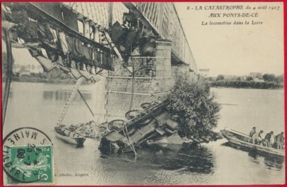 cpa-catastrophe-pont-ce-1907locomotive-dans-loire