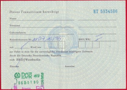 RDA - République Démocratique d'Allemagne - Visa de Transit – Image 3
