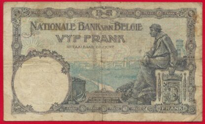 BELGIQUE - 5 Francs - 1929 – Image 2