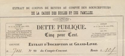 DETTE PUBLIQUE - Cinq pour Cent Extrait d'Inscription au Grand Livre - 1849 – Image 2