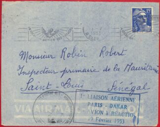 lettre-saint-louis-senegal-1-liaison-paris-dakar-avion-19-fevrier-1953