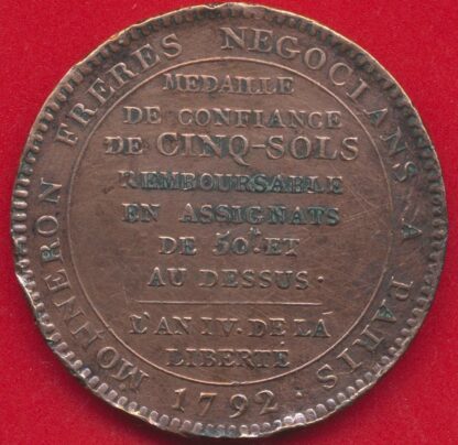 Monneron de Cinq Sols 1792 – Image 2
