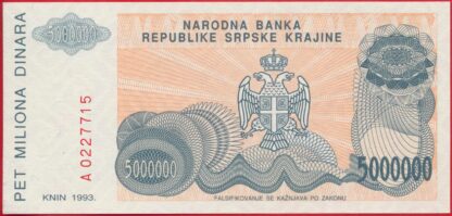 CROATIE - République de Krajina - 5000000 Dinara – Image 2