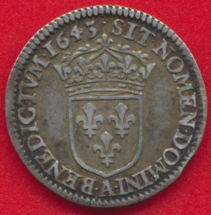 LOUIS XIII - 1/12 Ecu Deuxième poinçon de Warin - 1643 A – Image 2