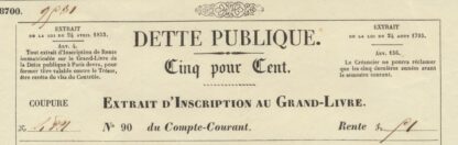 DETTE PUBLIQUE - Cinq pour Cent Extrait d'Inscription au Grand Livre - 1847 – Image 2