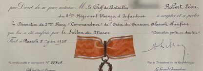 Diplome Commandeur de l'Ordre de Ouissam Alaouite Chérifien – Image 3