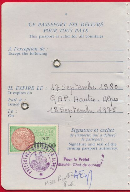 FISCAL - 100 NF sur page Passeport – Image 2