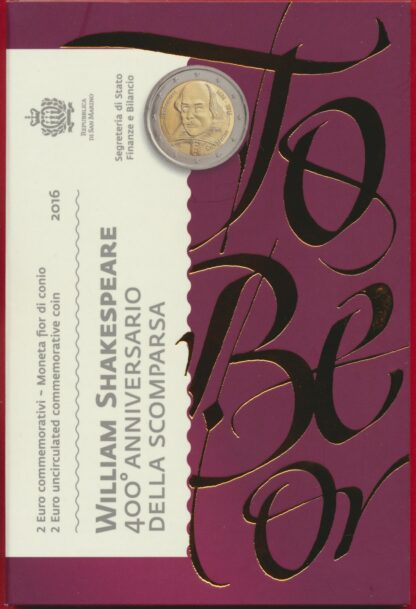 SAINT-MARIN - 2 EURO - Shakespeare - 2016 – Image 2