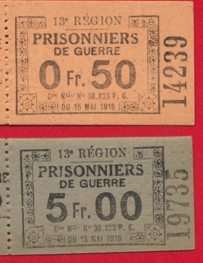Lot Tickets Camp de Prisonniers -13° Région -1916 – Image 2