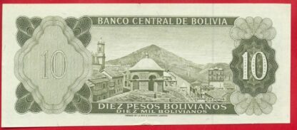 BOLIVIE - 10 Pesos Bolivianos - 1962 – Image 2