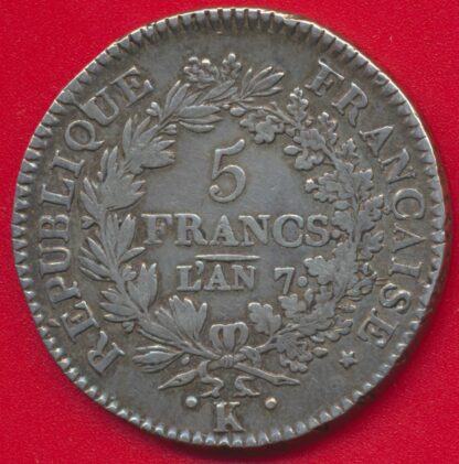 5 Francs - Union et Force - AN 7 K – Image 2