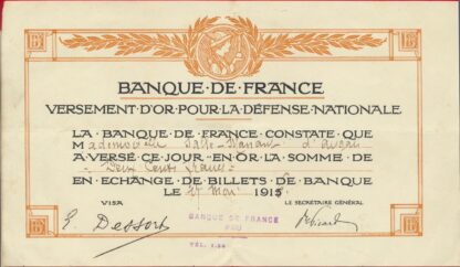 banque-france-versement-or-24-05-1915-200-francs