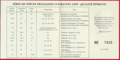 FRANCE - Coffret BE Francs - 1998 – Image 3