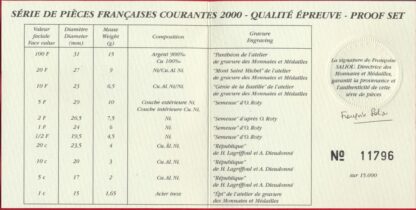 FRANCE - Coffret BE Francs - 2000 – Image 3