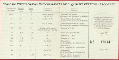 FRANCE - Coffret BE Francs - 2001 – Image 3