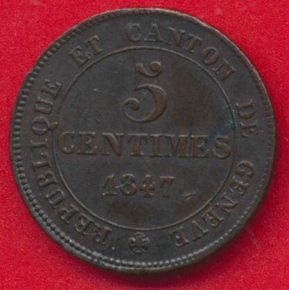 SUISSE - Canton de Genève - 5  Centimes - 1847 – Image 2