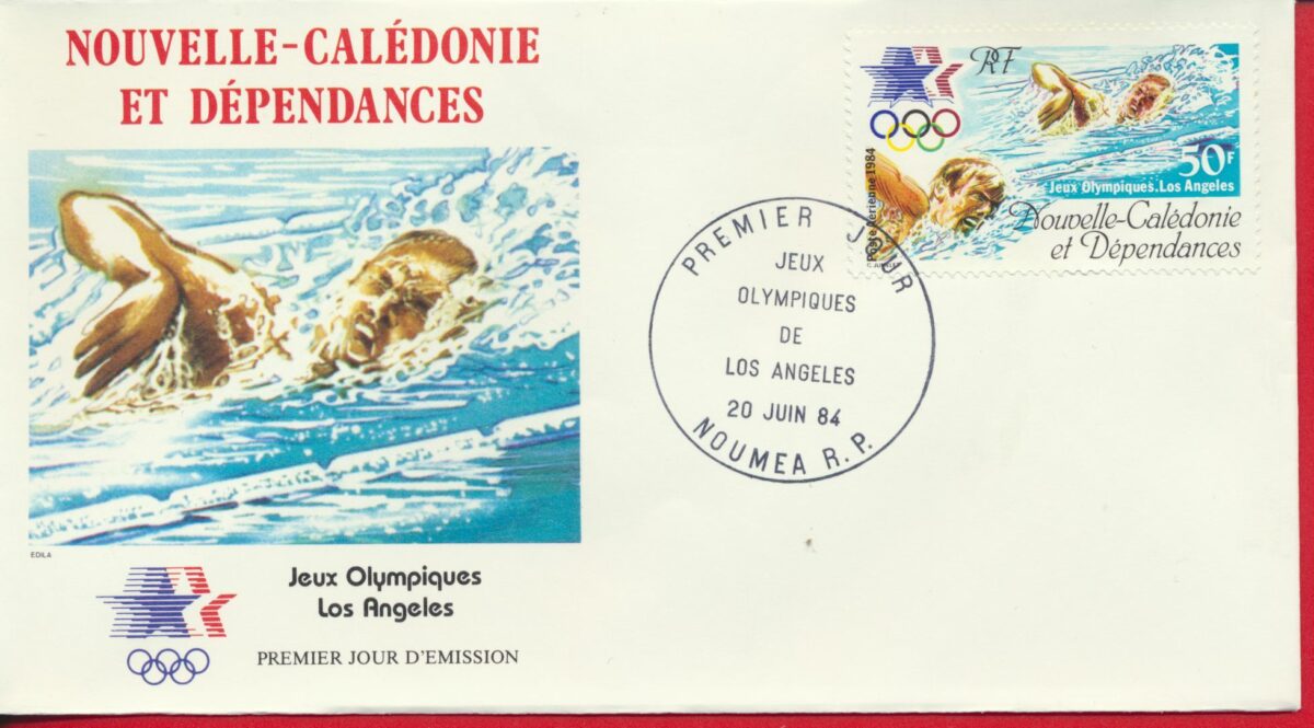 nouvelle-caledonie-enveloppe-1-er-jour-jeux-olympiques-natation-50-francs-los-angeles--vs