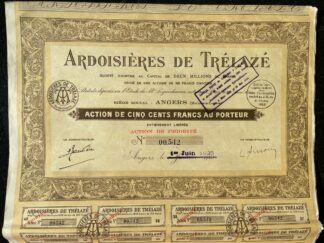angers société des ardoisières de trélazé action de 500 francs 1925
