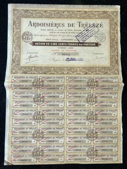 angers société des ardoisières de trélazé action de 500 francs (copie)