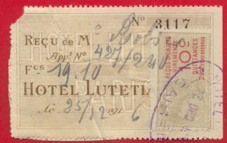 timbre-fiscal-10-cenittmes-quittance-hotel-lutetia-
