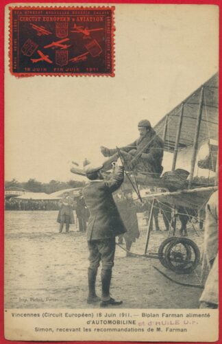 cpa-vincennes-circuit-europeen-18-juin-1911-biplan-farman-automobiline-s